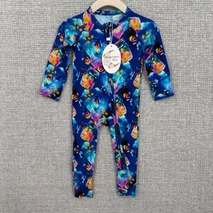 Bamboo Baby Juniper Moon Long Sleeve Footed Pajamas Sleepsuit Galaxy Stars Blue